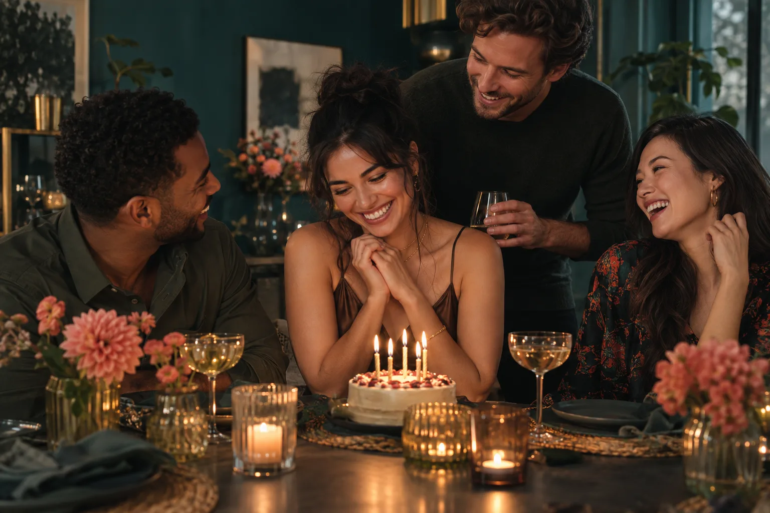 Freunde feiern gemeinsam einen Geburtstag